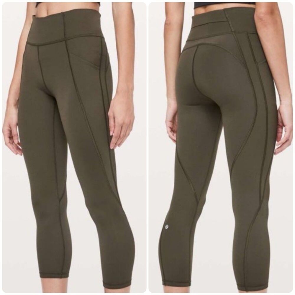 EUC Lululemon Time To Sweat Crop 23" Dark Olive Athletic Leggings Womens sz 2